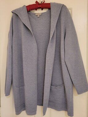 Evolution by Cyrus Slate Blue Ribbed Open Front Hooded Cardigan 2X